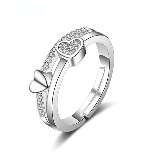 Bague à breloque douce femme, le cadeau double cœur idéal à offrir