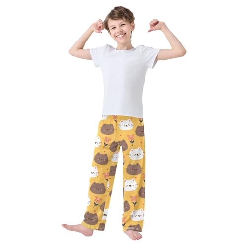 Boys' Pants Cute Cats Hearts Floral Long Bottoms Jogger Pants Elastic Waist Trousers with Pockets S-XL2