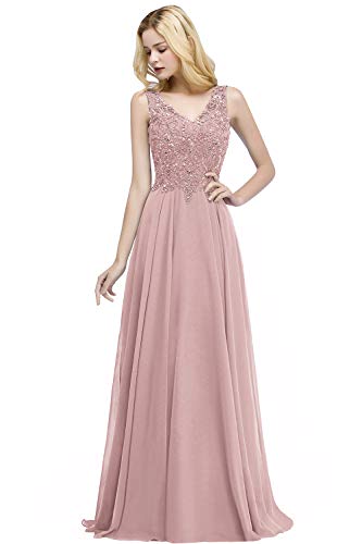 Preisvergleich Produktbild Damen A-Linie Chiffon Brautjungfernkleid Trauzeugin Kleid Festlich Applikation Rückenfrei lang Alt Rosa 38