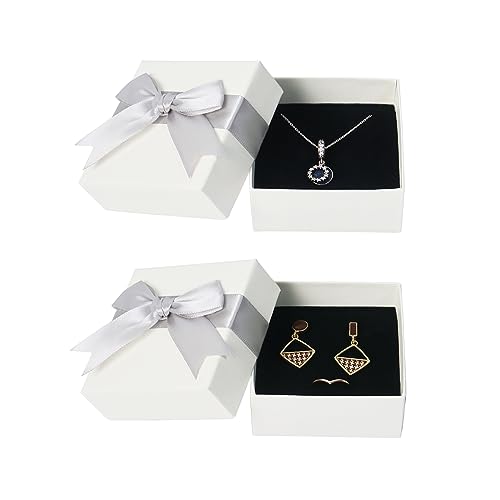 Nideen 2 Stück Schmuck Geschenkbox, 7,5 x 7,5 x 3,5 cm Klein Mit Deckel für Ohrringe, Halsketten - Für Frauen (Grau)
