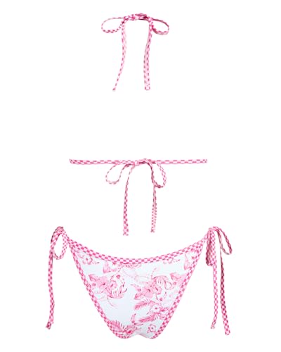 Image of Women's Triangle Bikini Set String Swimsuit Print Tie Smocked Ruched Two Piece Bathing Suit