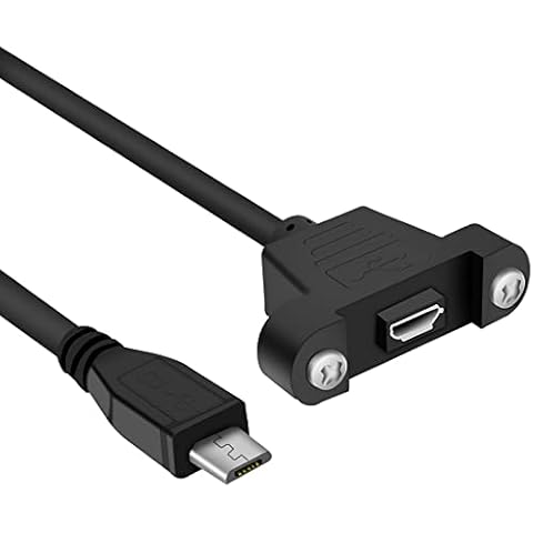 Micro USB Extension Cable, Micro B Male to Female Cable, Screw Panel Mount Micro USB Cable Extension Cord,50cm Cover