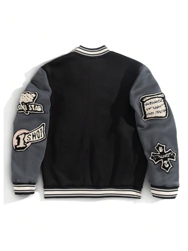 SOLY HUX Men's Letter Graphic Color Block Varsity Jacket Long Sleeve Y2k Streetwear Baseball Jacket