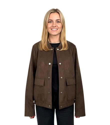 Veste bomber en daim synthétique femme blouson décontracté boutons poches s