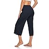UEU Womens Plus Size Capris Loose Cropped Yoga Pants 2XL Wide Leg Lightweight Lounge Pajama Capri Sweatpants with Pochets(Navy,XXL)