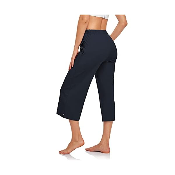 UEU Womens Plus Size Capris Loose Cropped Yoga Pants 2XL Wide Leg Lightweight Lounge Pajama Capri Sweatpants with Pochets(Navy,XXL)
