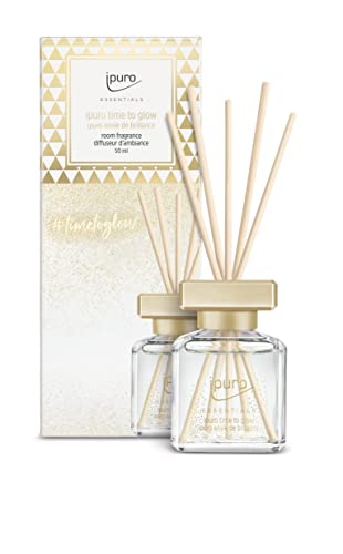 ipuro - Essentials Raumduft TIME to Glow 50ml / Raumerfrischer mit exotischem Kaschmirholz & Tonkabohne, orientalisches Blumiges Duft Aroma/Diffuser mit Stäbchen/Lufterfrischer für die Wohnung