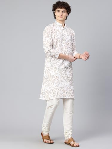 Image of Majestic Man Men's Cotton Regular Fit Ethnic Motifs Printed Long Kurta