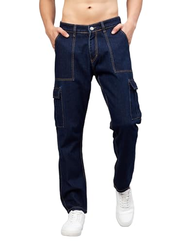 Image of STUDIO NEXX Men's Loose Fit Cargo Jeans | Non Stretchable | Cargo Denim for Men | Loose fit Cargos | Utility Pockets