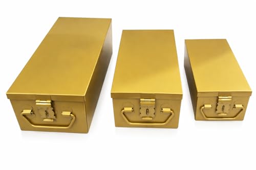 Image of JOWEL Stainless Steel Locker Safe Box /Jewel /Cash Peti /Storage Container Set (8 inch, 10 inch, 12 inch, Pack of 3, Color-coated) (Gold)
