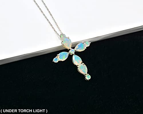 Natural Ethiopian Cut Opal Gemstone Holy Cross Pendant Necklace 925 Sterling Silver October Birthstone Opal Jewelry Engagement Gift For Her (Pd-8425) (20 Inches, Yellow Gold) #TOP1