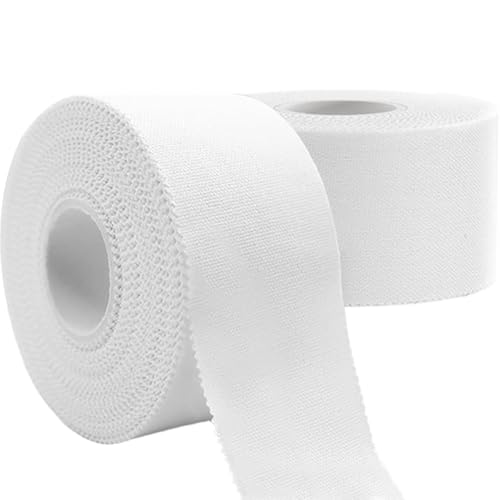 Tape atlética 2 rollo 1x30ft Tape de deportes de algodón blanco y transpirable elástico y autoadhesivo para muñeca, tobillo, pulgar más..