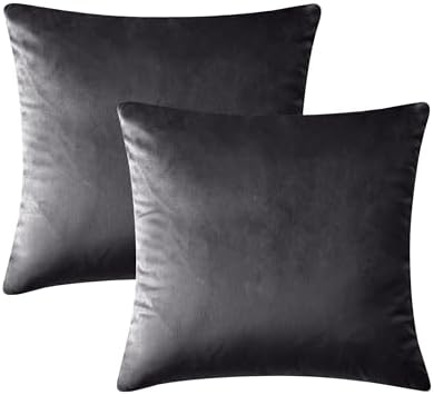 Imperial Rooms Cushion Covers 45 x 45 cm Pack of 2 Square Throw Dark Grey Velvet Pillow Cases Bedroom Decor Cushion for Sofa Living Room Car (Charcoal, 18 x 18 Inch)