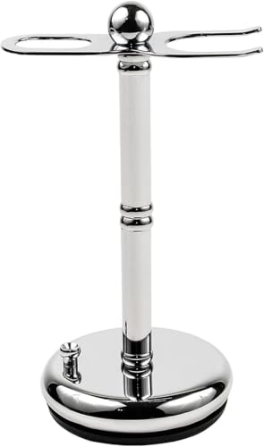 Parker Deluxe Chrome STRAIGHT RAZOR & SHAVE BRUSH Stand – Heavyweight Chrome-Plated Holder with Non-Slip Rubber Base – Fits Straight, Barber Razors & 20–25 mm Shaving Brushes – Wet Shaving Organizer