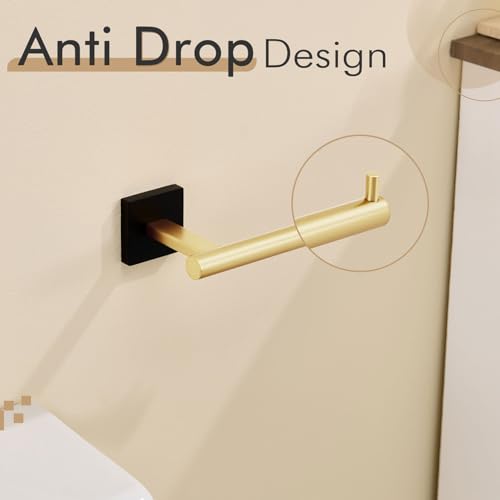 Image of KOKOSIRI Toilet Paper Holder Black with Gold Toilet Roll Holder Hold Mega Rolls Kitchen Bathroom Tissue Paper Dispenser Stainless Steel, B2005GDK