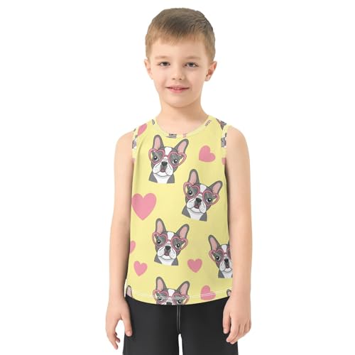 J JOYSAY Bulldog Heart Yellow Boys Tank Top Sleeveless Muscle Shirts Quick Dry Sport Active Workout Kids T-Shirts 3-15T2