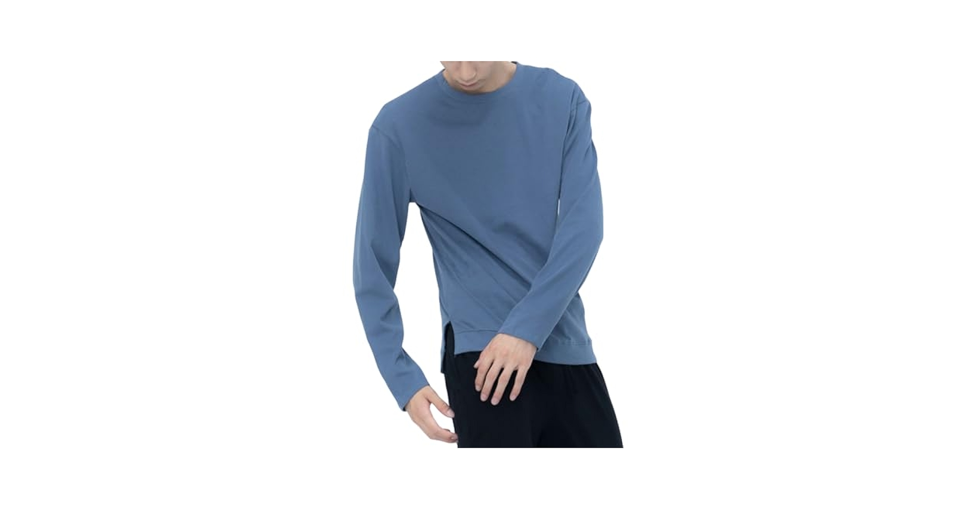 Mens Long-Sleeved Side Slit T Shirts Casual Solid Color Hip