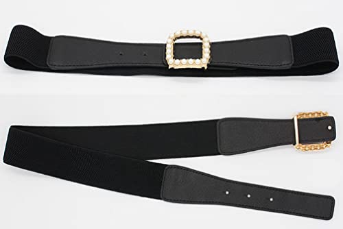 Women Elastic Wide Stretchy Waist Cinch Belt Retro Fashion Automatic Buckle Waistband3