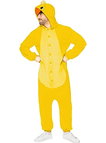 Funidelia | Disfraz de pollito onesie para hombre y mujer Animales, Gallina, Pollo, Gallo - Disfraz para adultos y divertidos accesorios para Fiestas, Carnaval y Halloween - Talla L - XL - Amarillo