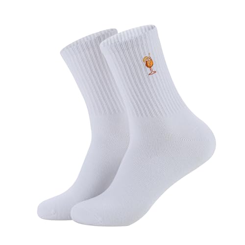 RF&CM Geborduurde Aperol spuitsokken – Aperol Spritz Cocktail – ademende sportsokken, tennissokken, crew sokken, katoenen sokken, cadeau-ideeën voor cocktailliefhebbers, wit, 43 Große Größen