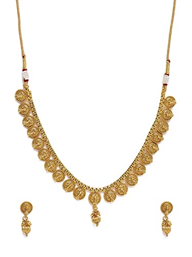 Kord Store Traditional 1 Gram Gold Plated Necklace Set South Indian Jewellery Set Wedding Collection Carving Design for Women and Gold