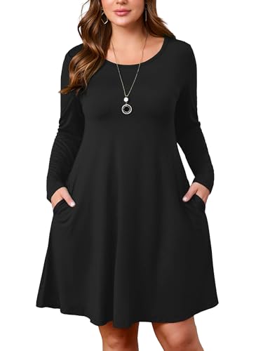 AusLook Women's Plus Midi Dress Long Sleeve Crew...