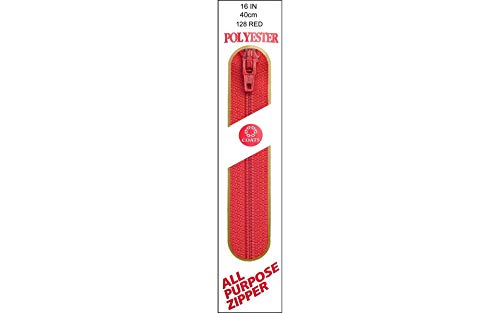 Coats Thread & Zippers F7216-128 All-Purpose Plastic Zipper, 16\", Red