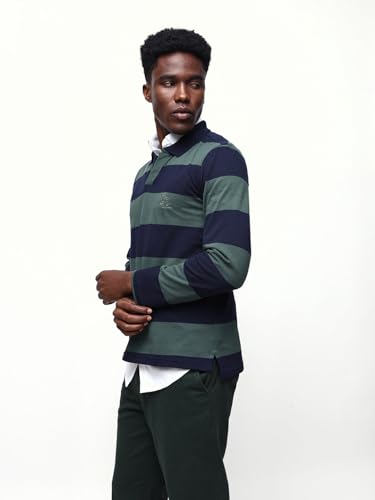 Image of Dennis Lingo Men's Striped Polo Neck Full Sleeves Relaxed Fit T-Shirt