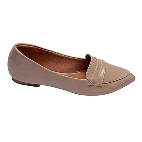 Mocassim Verniz Bico Fino Nude 39 Sapatilha