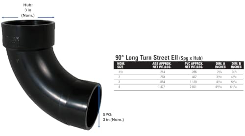 Image of NIBCO Fig No 5807-2-LT, 3 in. ABS DWV 90 Degree Long Turn Street Elbow Spigot x Hub, Solvent Weld