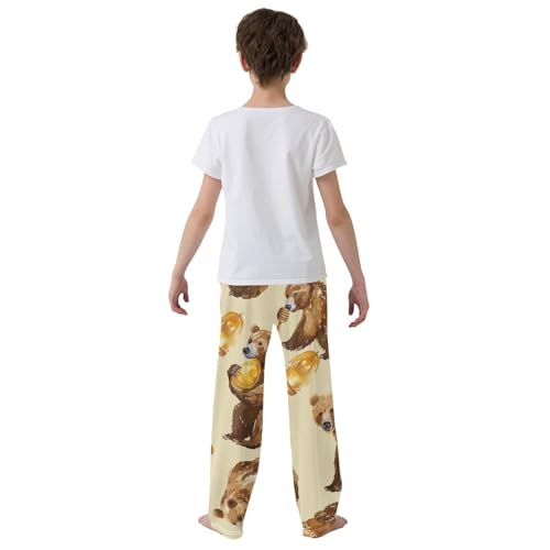 ZZXXB Bear Honey Print Boys Long Pants Soft Trousers Elastic Waist Kids Lounge Bottoms with Pockets S-XL3