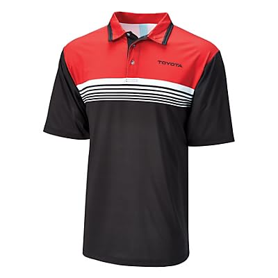 Toyota Performance Polo Shirt, Black/Red/White Stripe Design, Moisture-Wicking EVR-DRI Fabric, Medium, (TO153992)