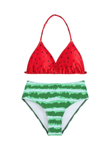 WDIRARA Girl's 2 Piece Swimsuits Graphic Print Halter Triangle Bikini Swimwear Set Summer Cute Swimsuit Sets