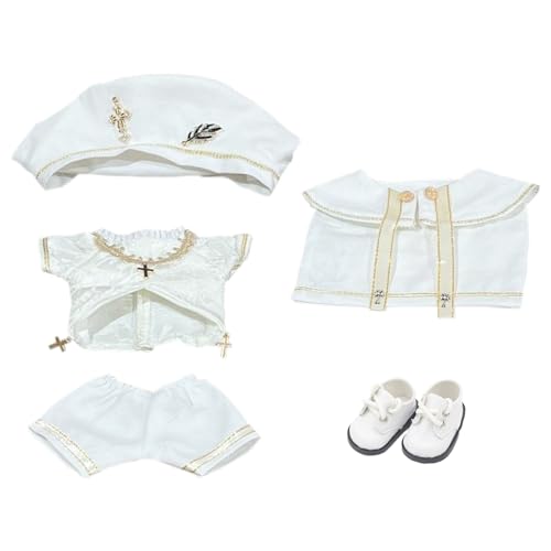 niannyyhouse 10cm 15cm 20cm 40cm ぬいぐるみ 服 ヨーロピアン 帽子 ワイシャツ ズボン ショール 革靴 綿人形 アクセサリー 着せ替え (20cm-White)