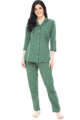 ZEYO Women's Cotton Star & Dot Printed Night Suit Set Of Shirt & Pajama Set 5155