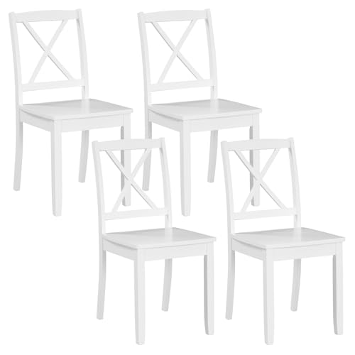 Giantex Wood Dining Chairs Set of 4 White Armless Kitchen Chair w/Rubber Wood Legs & Curved Backrest Farmhouse Cross Back Diner Chair Wooden Side Chairs for Home Dining Room Load 400 LBS
