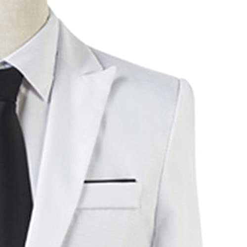 Costume d'affaires décontracté 2 pièces pour Hommes 1 Boutons Slim Fit Veste Costumes De Smoking Ensemble de Pantalon de Veste de Blazer Formel de Mariage (Blanche,L), Blanc - Image 5