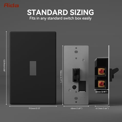 Image of AIDA Digital Toggle Dimmer Switch for Dimmable LED, CFL & Incandescent Bulbs, Single Pole /3-Way, Screwless Wall Plate Included, UL Listed, No Neutral Wire Needed, Black, (1 Pack)
