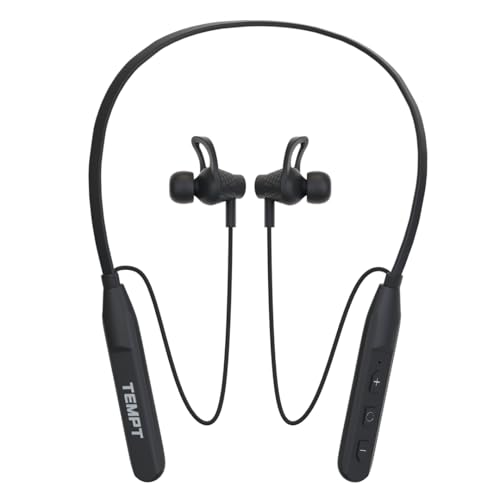Image of TEMPT Rush X Neckband with 30 Hours of Playback Time, Vibration Alert, BT V5.2, 10mm Drivers with Copper Ring, Crystal Clear Sound (Black)