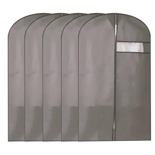 5 Pieces Garment Bags for Storage, Suit Covers for Hanging Clothes Shoulder Garment Dust for men Women Suit Coats Jackets Dress(Black,60x90cm/24x35in)