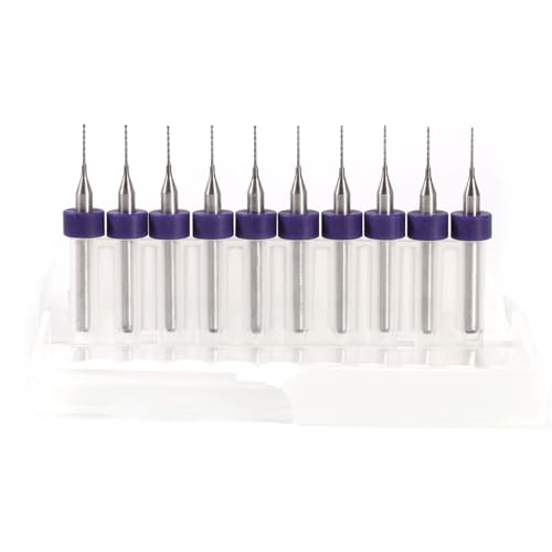 PCB Bohrer Set, 10 Stück 0,1mm 0,2mm 0,3mm 0,4mm 0,5mm 0,7mm 1,2mm 1,3mm 1,4mm PCB Micro Spiralbohrer Metallbohrer Wolframstahl Spiralbohrer Satz für Leiterplatten Schmuck CNC Gravur 3D Drucker