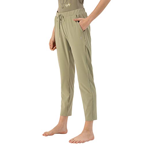 Image of Enamor Mid Rise 7 /8th Length Drawstring Closure Travel Pants for Women - Relaxed Fit, Quick Dry, Antimicrobial - E068