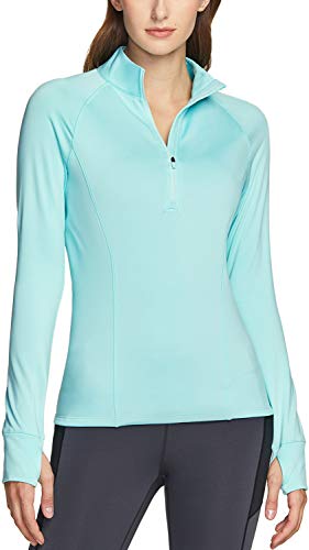 TSLA DRST Women's 1/2 Zip Thermal Pullover Shirts, Lightweight Slim Fit Athletic Fleece Lining Winter Running Sweatshirt, Active Halfzip Thumb Hole(xkz04) - Aqua, Large