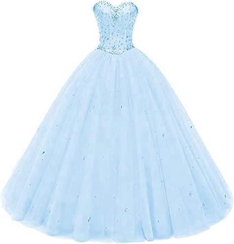 Image of Likedpage Women's Sweetheart Ball Gown Tulle Quinceanera Dresses Prom Dress