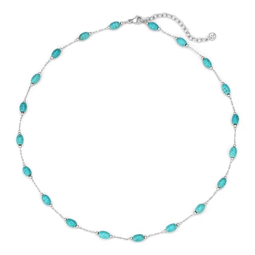LADYGD Created Turquoise Necklace for Women Silver Plated Oval Choker
