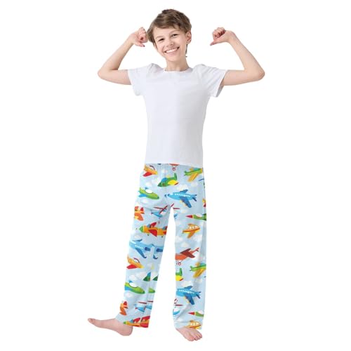 ZZXXB Colorful Airplanes Boys Long Pants Soft Trousers Elastic Waist Kids Lounge Bottoms with Pockets S-XL2