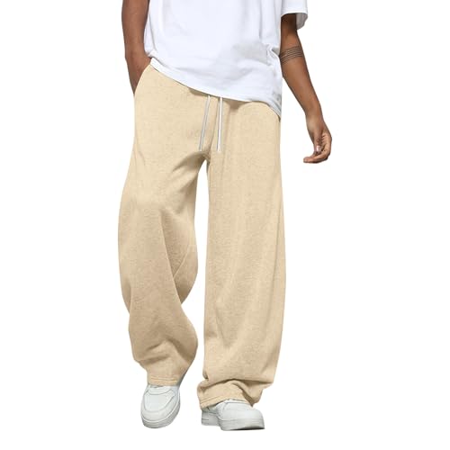 Pantalones de Chandal Hombre, Pantalón con Cintura Elástica, Cordón y Bolsillos, Pantalon Ancho Rectos Deporte, Pantalones Casual Trekking Running Chándal Hombre Beige 3XL