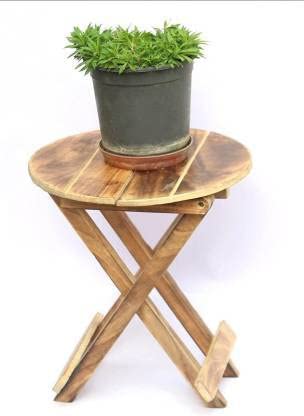 Handmade Round & Foldable Flower Port Stand Table for Bedroom and Living Room Solid Wood Side Table (Finish Color - Brown, Pre-Assembled) Size: 30.48 x 30.48 cm