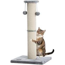 Kilodor Cat Scratching Post 34 Inches Large Sturdy Cat Post with Sisal Scratcher and Hanging Ball Scratching Post for Indoor Cats Adult Grey
