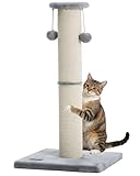 Kilodor Cat Scratching Post 34 Inches Large Sturdy Cat Post with Replaceable Sisal Scratcher and Hanging Ball Scratching Post for Indoor Cats Adult Grey